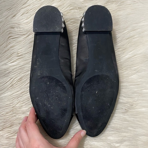 Jeffrey Campbell Black Satin Cap Toe Gem Rhinestone Embellished Becca Flats - Picture 8 of 9
